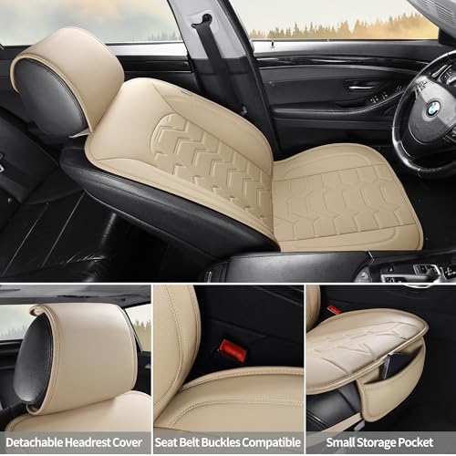 Leather car Seat Covers Breathable Car Seat Protector Front seat Covers Universal Fit for 95% Car Truck SUV Van Vehicles （Beige，2PCS） - color: Beige