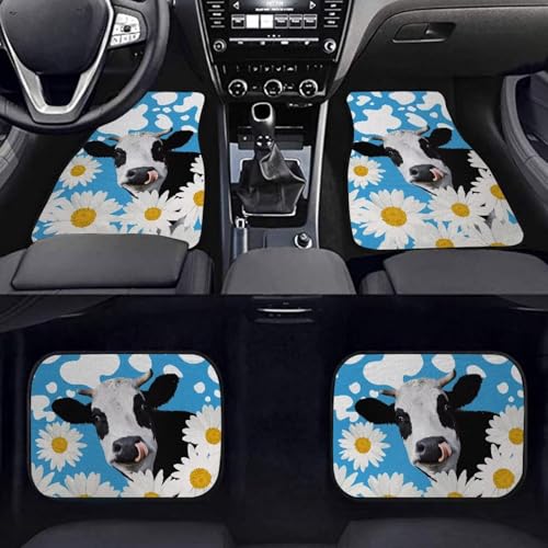 Cow Daisy Blue Carpet Floor Mats for Car & Auto - Universal Fit -Front & Rear Automotive Floor Mats - color: Cow Daisy Blue