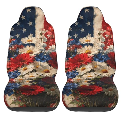 Watercolor USA Flag Front Seat Covers 2 Pack, Colorful Floral Vehicle Seat Protector Car Mat Covers, Fit Most Bucket Seats - color: Watercolor USA Flag