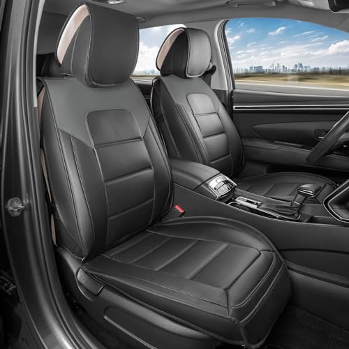 Motorbox Classic Edition Seat Covers, Premium Faux Leather Seat Covers for Cars Trucks Vans SUV, Semi Custom Fit Car Seat Covers Front Seats Only, Automotive Interior Cover - Gray - color: Black/Charcoal Front Seats