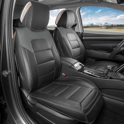 Motorbox Classic Edition Seat Covers, Premium Faux Leather Seat Covers for Cars Trucks Vans SUV, Semi Custom Fit Car Seat Covers Front Seats Only, Automotive Interior Cover - Gray - color: Black/Charcoal Front Seats