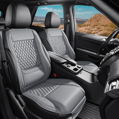 Premium Perforated Napa Leather Car Seat Covers Semi Universal Fit with Lumbar Support, Storage Bag for SUV Sedan Truck (Gray, Front Row Two Seats) - color: gray, size: front row two seats