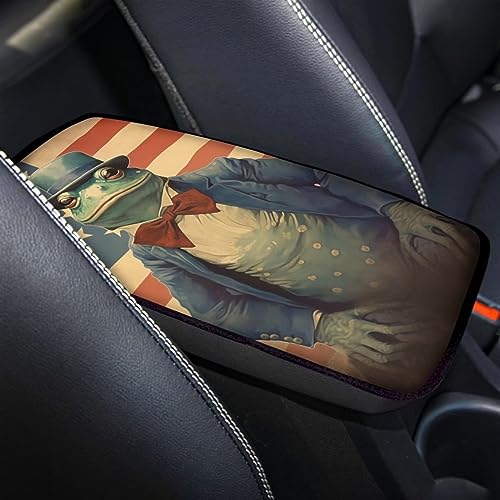 Car Center Console Pad, Universal Waterproof Car Armrest Seat Box Cover, Car Interior Accessories for Most Vehicle SUV Truck Vintage American Flag Gentle Frog Car Armrest Pad - color: vintage american flag gentle frog