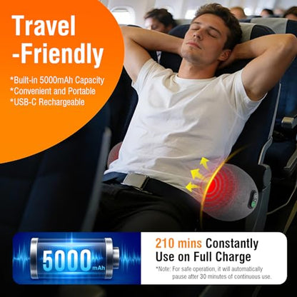3-in-1 Rechargeable Electric Lumbar Support Pillow with Heat & Massage & Traction, Ergonomic Lower Back Massager for Pain Relief Deep Tissue, Ideal for Car/Bed/Sleeping/Office Chair/Travel