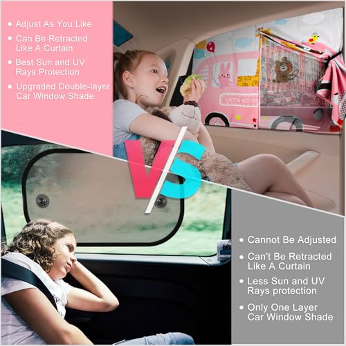 Car Window Shades, 2pcs Magnetic Car Curtains for Side Windows Privacy Full Covers/Half Shade Options, Cute Cartoon Auto Sunshades for Baby Protection Pink - color: Pink and White