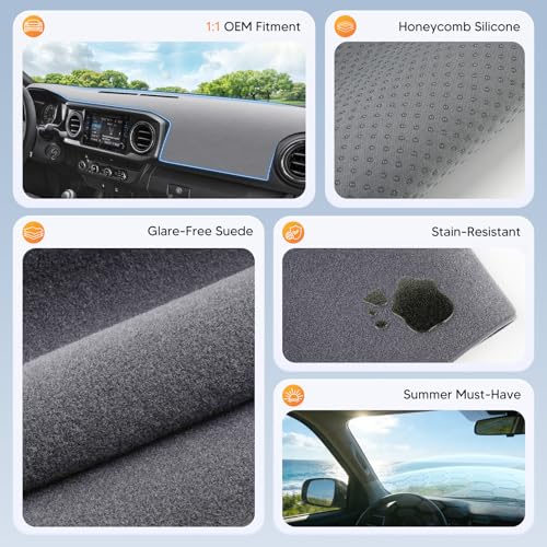 Upgraded Gray Dash Cover for 2016-2023 Toyota Tacoma Accessories,Dashboard Cover Mat Carpet Pad UV Protection Anti-Glare Non-Slip - size: 16-23 Tacoma Dash Cover(Gray)
