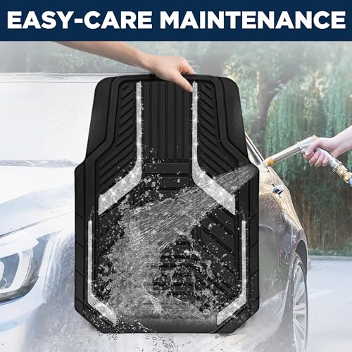PIC AUTO Car Floor Mats, Silver Sparkly Crystal Bling Glitter Car Mats Set, Front and Rear Heavy Duty Rubber Car Mats with Anti-Slip Backing, All Weather, Trim-to-Fit for SUVs, Trucks, Sedan, Vans - color: Sliver Glitter