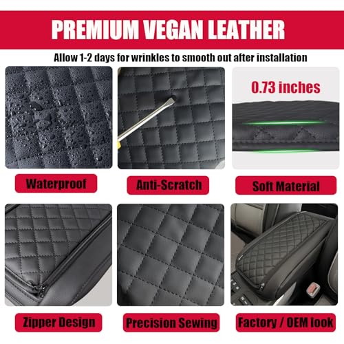 Center Console Cover for Toyota Highlander 2020 2021 2022 2023 2024 2025 2026 - Premium Leather Armrest Cover with Extra Padding for Highlander Hybrid Interior Accessories( Not for Grand Highlander) - size: 6) 20-26 |Highlander| Black, +Thick Size