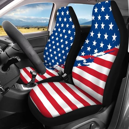 FUSURIRE American Flag Print Car Seat Covers 4 Pcs Full Set, Vehicles Front & Rear Seat Protector Universal Fit for Sedan SUV Trucks - color: American Flag Print
