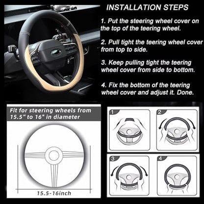 Valleycomfy Microfiber Leather Steering Wheel Cover Large-Size for F150 F250 F350 Ram 4Runner Tacoma Tundra Range Rover Model S X with 15 1/2 inches-16 inches Outer Diameter Beige - color: Beige, size: Large Size[15.5"-16"]