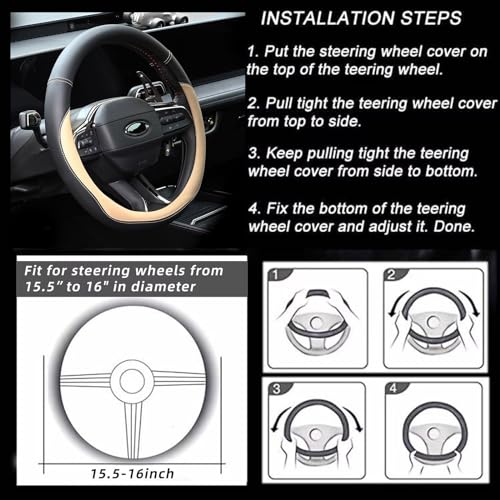 Valleycomfy Microfiber Leather Steering Wheel Cover Large-Size for F150 F250 F350 Ram 4Runner Tacoma Tundra Range Rover Model S X with 15 1/2 inches-16 inches Outer Diameter Beige - color: Beige, size: Large Size[15.5"-16"]