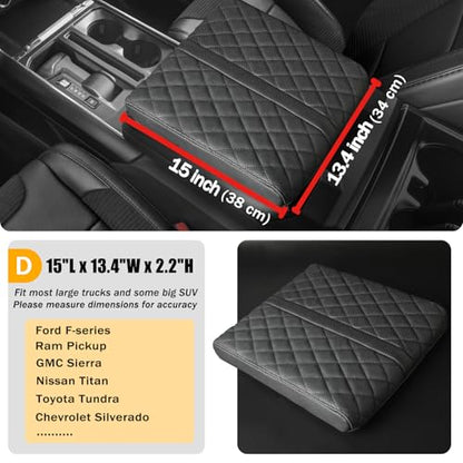 Truck Center Console Cover/pad Genuine Leather,Universal large Armrest mat, Adjust driving posture Cushion,Real cowhide,keep driving safety,f150 sierra titan silverdo tundra - size: sizeD 15 x 13.4 x 2.2 inch(large trucks/SUVs)