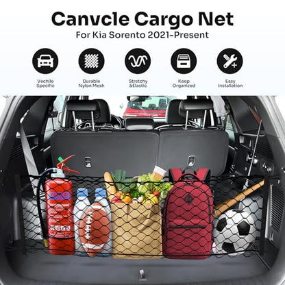 Canvcle Trunk Cargo Net for 2021-2025 2026 Kia Sorento Accessories Envelope Style Mesh Trunk Net Organizer and Storage Stretchable Adjustable Elastic Nylon Rear Cargo Netting with Hooks - style: for Kia Sorento