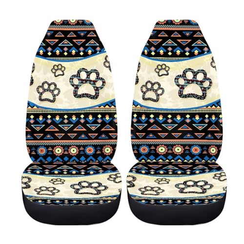 Southwest Africa Aztec Car Seat Covers for Women Men Washable Auto Accessories Dog Paw Print Elastic Bucket Cushion Protectors for Trucks Vans SUV - color: Aztec Dog Paw Print