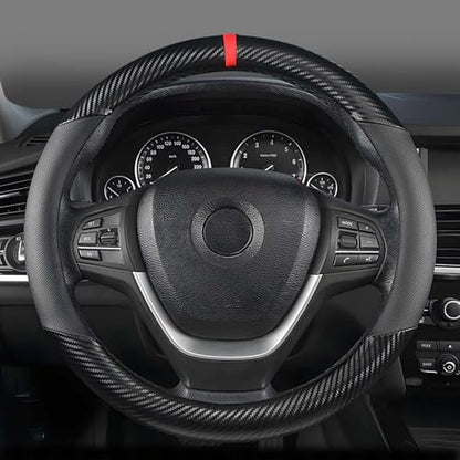 Customized Auto Car Steering Wheel Cover for Honda Civic, CR-Z, Insight, S2000, Small Size 14" - 14.25" Outer Diameter, Carbon Fiber, Black - color: Black, size: Small size[14"-14.25"]