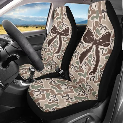 Bow Car Seat Covers Camo Hunting Car Seat Cover Protector Front Seats Easy to Install and Clean Automotive Interior Seats Covers Suitable for Most Cars,SUV,Sedan - color: Bow Camo Hunting