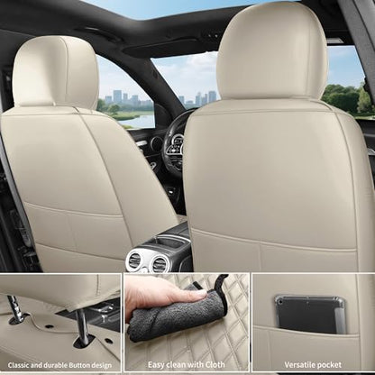 Beige Leather Car Seat Covers Full Set,High-Density Contoured Nappa Leather Universal Precision Fit Automotive Seat Covers,Waterproof Car Seat Protector,forros para asientos de carro,Style1 Beige - color: Beige Full Coverage