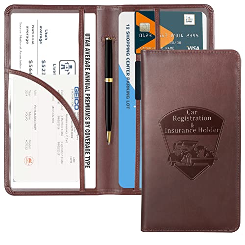 CoBak Premium Faux Leather Car Document Holder with Magnetic Closure and 6 Compartments - color: L-Brown