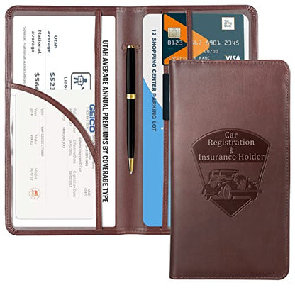 CoBak Premium Faux Leather Car Document Holder with Magnetic Closure and 6 Compartments - color: L-Brown