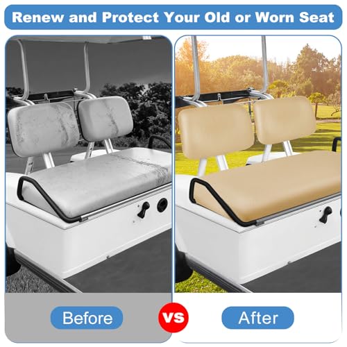 Golf Cart Seat Covers Set for Yamaha G22 G19 G16 G14 G11 G9 G8 G2, Club Car DS Pre-2000 OEM Ordinary Front Seats, Durable Breathable Seat Covers Washable Polyester Mesh Cloth Without Logo, Beige