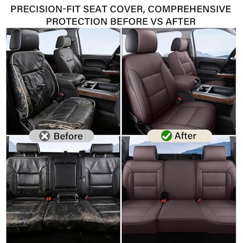 Coverado Chevy Silverado Seat Covers, Leather Car Seat Covers Custom Fit for Chevy Silverado GMC Sierra 2014-2018 1500, 2015-2019 2500HD 3500HD (Full Set, Brown) - color: Brown, size: FullSet(2014-2018)