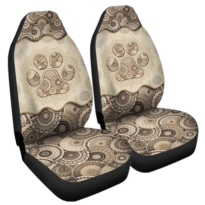 Howilath Brown Boho Mandala Dog Paw Print Seat Covers for Women Men Car Seat Covers, 2pcs Car Accessories High Back Front Seat Covers - color: Brown Boho Mandala Dog Paw