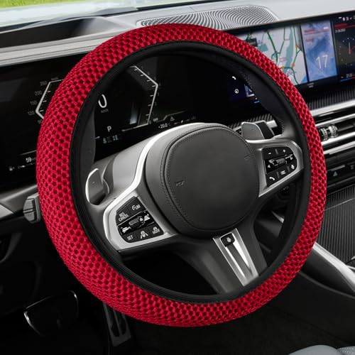 Elastic Stretch Steering Wheel Cover, Steering Wheel Cover, 15" Breathable Auto Steering Wheel Protector, Universal Car Accessories Comfortable Non-Slip Vehicle Steering Wheel Covers for Women Men - color: Red