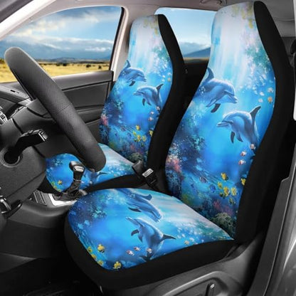 Talayituse Dolphin Fish Coral Print Car Seat Cover Vehicle Bucket Seat Cover 2pcs/Set Auto Front Seat Covers for Most Cars SUV Sedan Comfortable Car Seat Protector
