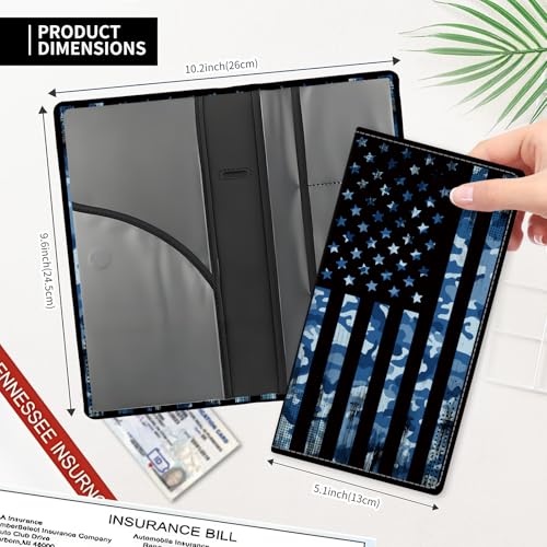 Leather Car Registration and Insurance Card Holder, Cute Car Accessories Vehicle Glove Box Car Organizer for Documents, Cards, License Blue Camo American Flag - color: Blue Camo American Flag