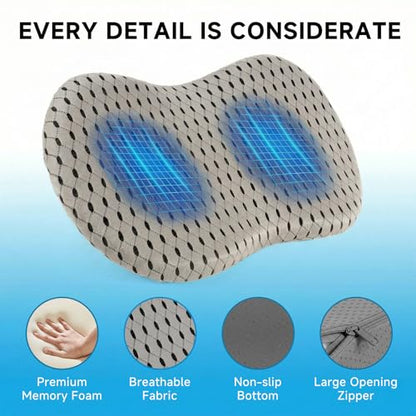 Car Seat Cushion - Memory Foam Seat Pad for Sciatica & Lower Back Pain Relief - Driving Cushion with Breathable Mesh Cover - Road Trip Essentials for Drivers (3D Gray)