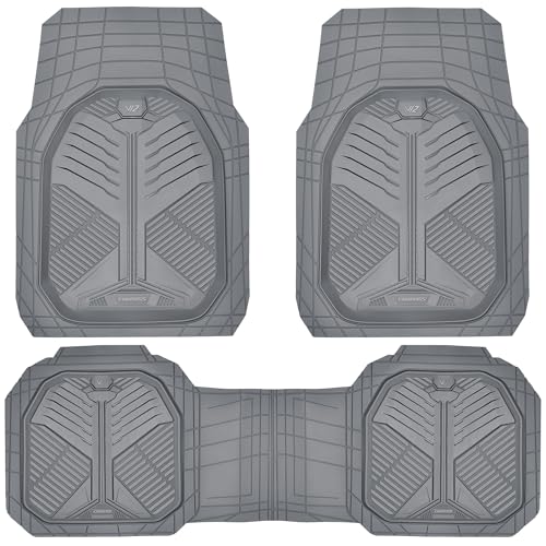 CAR PASS Heavy Duty Rubber Car Mats, Deepdish All Weather Floor Mats for Car Full Set, Universal Automotive Mats Trim to Fit for Sedans SUVs Trucks, Waterproof Anti-Slip Deep Tray 3 Pieces Dark Gray - color: Gray