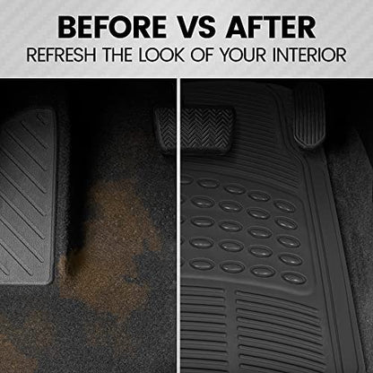 BDK OF-554 Rubber Car Floor Mats, Universal Front & Rear Combo Set with Trunk Cargo Mat Liner for Car Sedan SUV Van, Heavy Duty All Weather Trim to Fit - color: Black