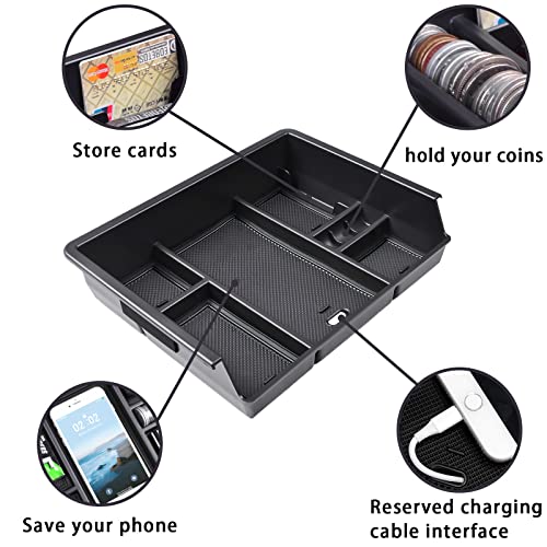 Center Console Organizer Tray Compatible with 2014-2018 Chevy Silverado/GMC Sierra 1500 Accessories 2015-2019 Silverado/Sierra 2500HD/3500HD Compartment Storage,Full Console w/Bucket Seat ONLY - color: Black Trim