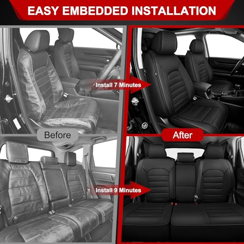 TTX LIGHTING Custom Fit Seat Covers for Honda CRV 2023 2024 2025 2026 All Models Faux Leather Full Set Black - size: 7.CR-V 2023-2026 5 Seat Full Set