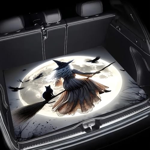 Universal Car Trunk Mat, All Weather Trunk Protection Cargo Liner, Stylish Vehicle Interior Accessories, Durable Cargo Mat Rear Trunk Line Suitable for Most Car (Full Moon Witch Cat, 29" x 39") - color: Full Moon Witch Cat