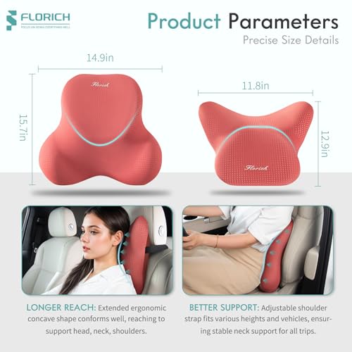 Car Lumbar Support Pillow and Neck Headrest Pillow for Office Chair, Ergonomic Memory Foam, Relieves Neck, Back Pain, Pressure-Relieving Back Support for Car, Office Chair & Wheelchair – Red - color: Red, size: Lumbar&Headrest Pillow