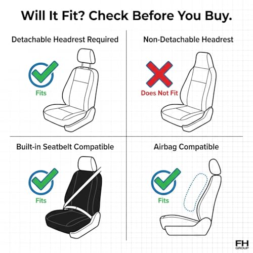 FH Group Car Seat Covers All-Purpose Built-in Seatbelt Front Set - Universal Fit for Cars, Trucks & SUVs (Black) FB351102 - color: Black - Low Back (Flat Cloth), size: Front Set