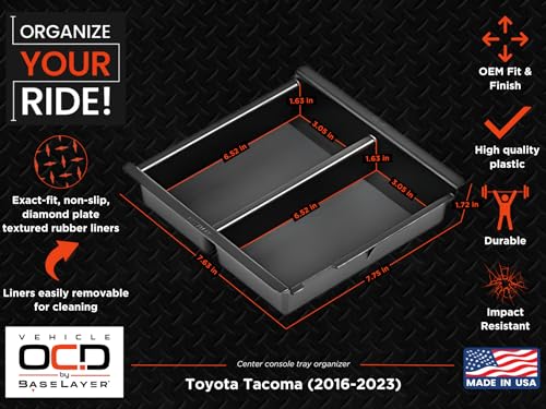 Vehicle OCD - Center Console Organizer Tray for Toyota Tacoma (2016-2023) - Made in USA - SLX126 - size: 2016-2023, style: Tray
