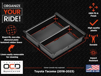 Vehicle OCD - Center Console Organizer Tray for Toyota Tacoma (2016-2023) - Made in USA - SLX126 - size: 2016-2023, style: Tray