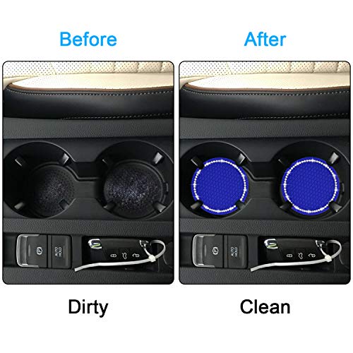 Bling Car Coasters, Wisdompro 2 Pack PVC Car Cup Holder Insert Coaster - Anti Slip Universal Vehicle Interior Accessories Crystal Glitter Cup Mats for Women and Men (2.75" Diameter, Blue) - color: Blue