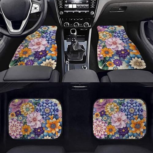 Automotive Floor Mat 4Pcs Boho Mandala Car Accessories for Men Women,Universal Fit Durable Car Mat Foot Carpet Non-Slip Car Mats Vehicle Interior Protection Accessory - color: Boho Mandala