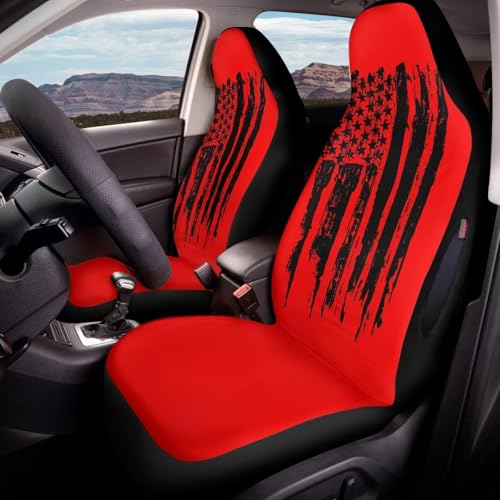 American Flag Printed 2 Pcs Car Seat Cover for Front Seat, Waterproof Auto Front Seat Cover Airbag Compatible, All Weather Front Car Seat Cover, Easy to Install, Car Interior Accessories - color: American Flag - Red and Black