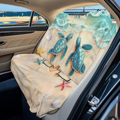 Beach Turtle Starfish Seashell Heart Print Rear Bench Car Seat Cover Towel Protector, Heavy Duty Universal Fit Automotive Backseat Protector for Cars SUVs Truck - color: Beach Turtle Starfish Seashell Heart