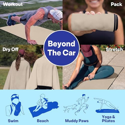 2 Pack Car Seat Towel Covers, Sweat Protector for Front Seats, Premium Thickened Microfiber with Elastic Strap, Breathable & Quick Dry, Machine Washable Cover for Gym Running Beach Universal Fit Beige - color: Beige
