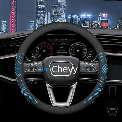 Leather Steering Wheel Cover for Chevy Silverado 1500 2500 3500, 14.5-15 inches Car Steering Wheel Cover with Non-Slip Breathable (Blue) - color: Blue