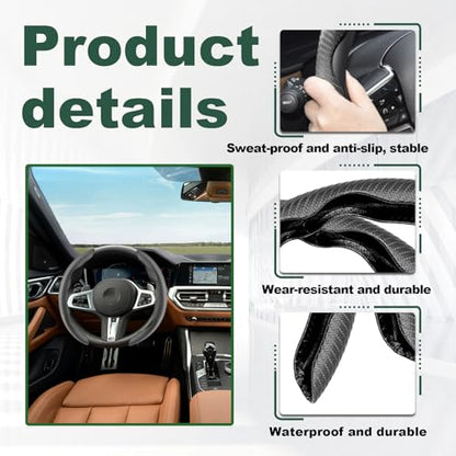 2pcs Carbon Fiber Anti-Skid Steering Wheel Cover, Anti-Skid Steering Wheel Cover/Segmented Steering Wheel Protector/Car Interior Accessories for Men/Women - Durable(Black)