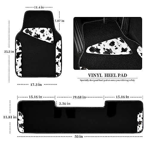 CAR PASS Waterproof Universal 3Pcs Car Floor Mats, Cow Print Car Mats Fit for SUV,Vans,sedans, Trucks,Set of Vehicles Car Carpet with Driver Heel Pad and Nibs Backing, Cute Women Girly (Black White) - color: Cow Print（3Pcs）