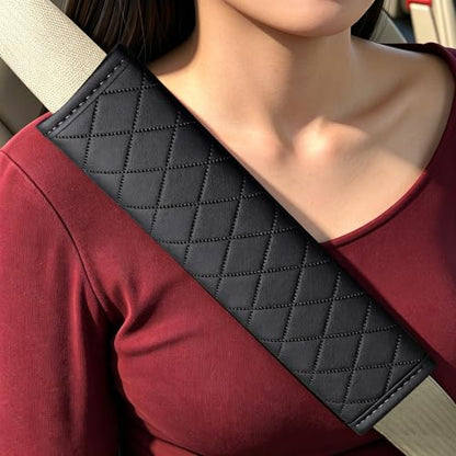 Black PU Leather Seat Belt Covers - 2Pcs, Diamond Stitched Seat Belt Pads, Universal Fit for Car Truck SUV - color: gw-black