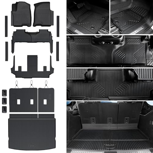 Floor Mats Cargo Mat for 2021-2024 2025 2026 Chevrolet Chevy Suburban/GMC Yukon XL/Cadillac Escalade ESV 7 Seats Car Mat Accessories, All Weather TPE Full Set Trunk Cargo Liner