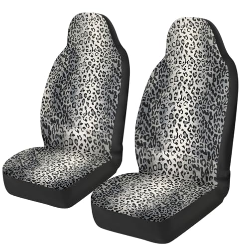 Snow Sliver Grey Leopard Animal Print Front Seat Covers for Car Truck SUV,Universal Fit Bucket Seat Covers for Men Women,Auto Interior Accessories Decor - color: Snow Sliver Leopard